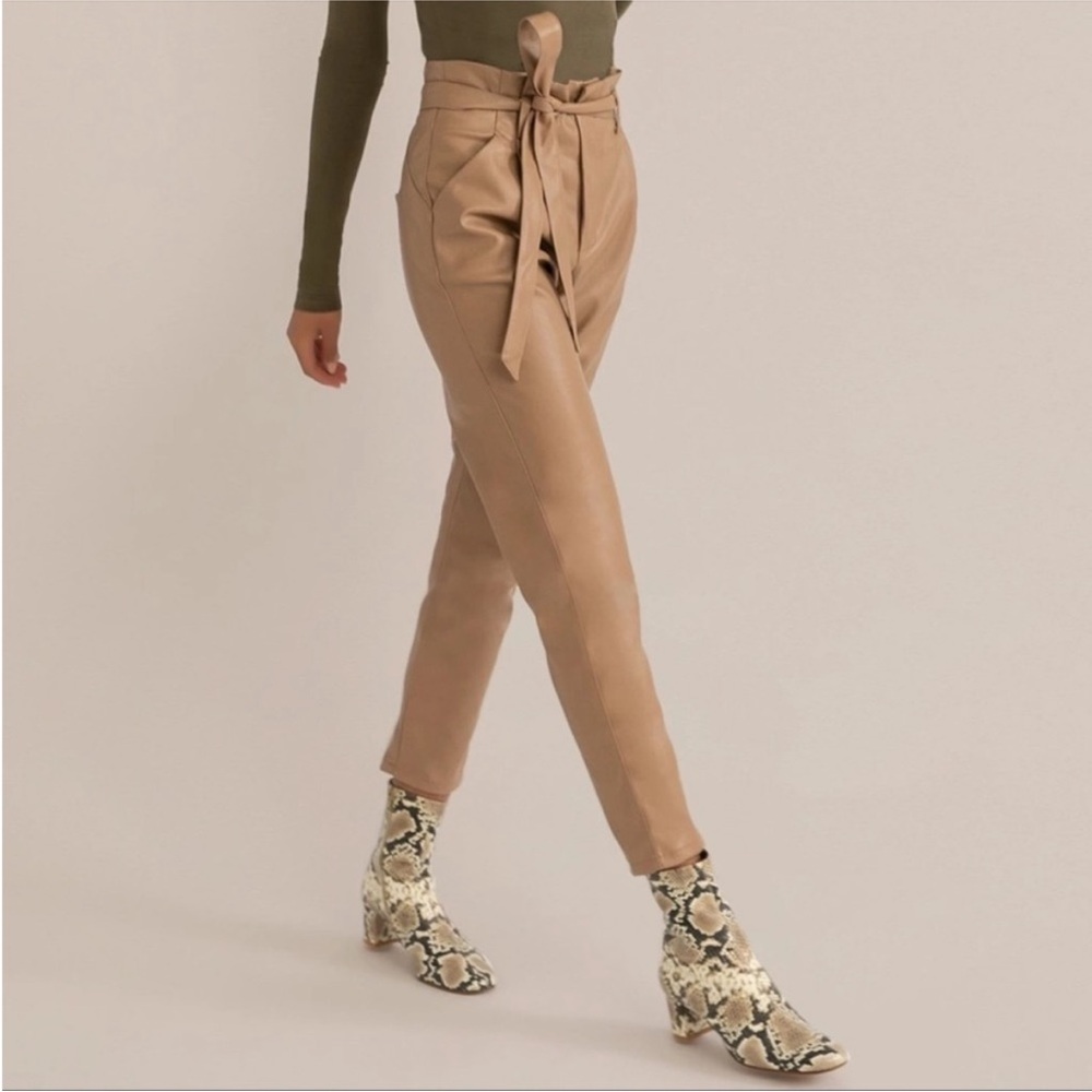 Modern Citizen Tan Faux Leather Pants Paperbag Waist High Rise Size Medium
